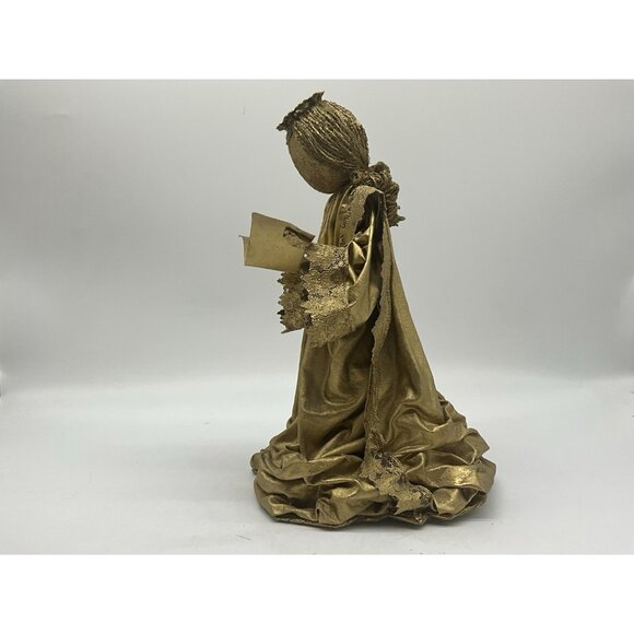 MCM Gold Angels Materials Starched and Hand Painted Antique Gold Set of 3 VTG - Picture 10 of 16